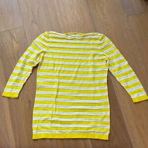 LOFT Bright Yellow and Cream Striped Long Sleeve Knit Top